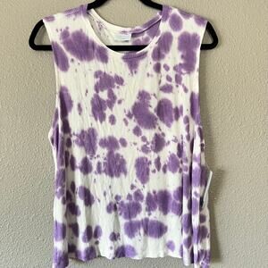 Abound Purple Tie Dye Ribbed Crew Neck Soft Casual Tank Top Womens Plus Size 2X